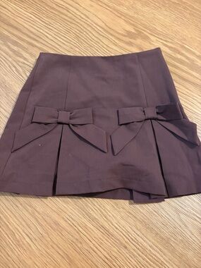 Altar'd State Brown Mini Skirt with Bow Accents